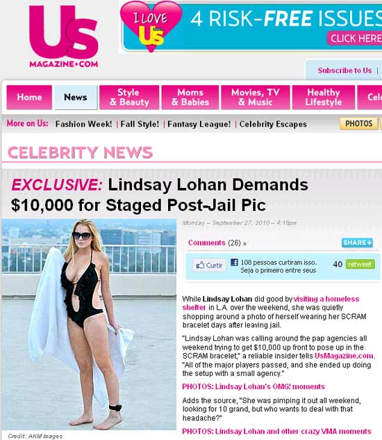 Lindsay Lohan ofereceu foto sua aps priso por US$ 10 mil a agncias de paparazzi