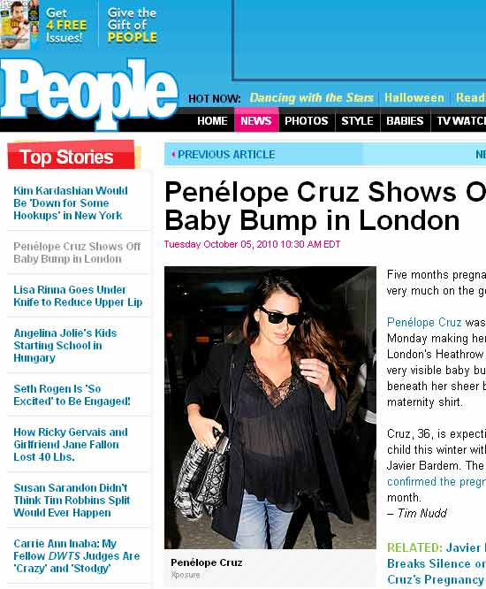 A atriz Penlope Cruz mostra a barriga saliente, aos cinco meses de gravidez, em Londres