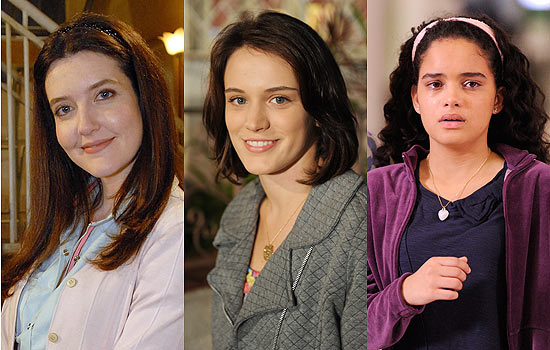 Larissa Maciel (Felcia Lobato), Bianca Bin (Ftima Lobato) e Carol Macedo (Kelly Miranda) em "Passione"