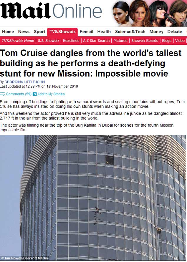 Tom Cruise se pendura do prédio Burj Kahlifa
