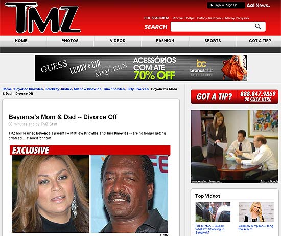 Tina ( esquerda) e Mathew Knowles ( direita), pais da cantora pop Beyonc, que se reconciliaram, segundo o site TMZ