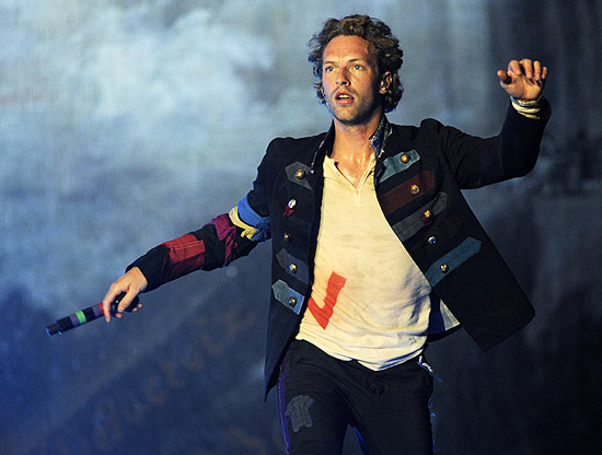 O cantor Chris Martin, da banda britnica Coldplay, durante show em Inglewood, nos EUA