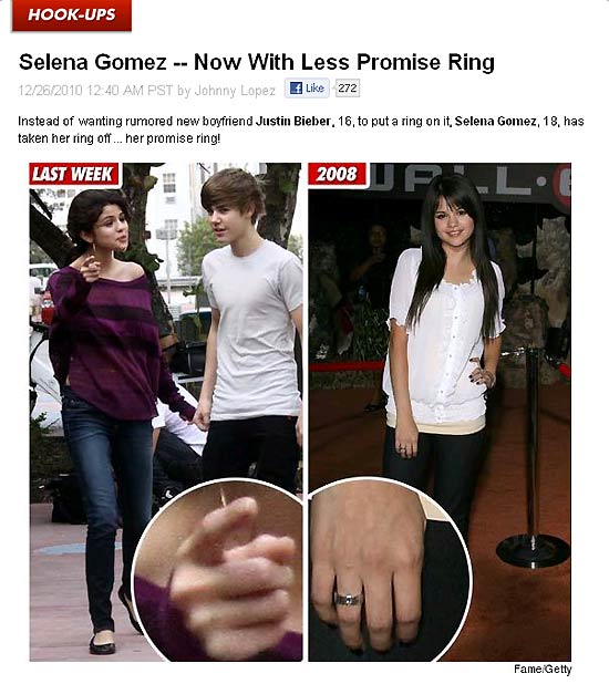 Selena Gomez aparece sem anel de castidade