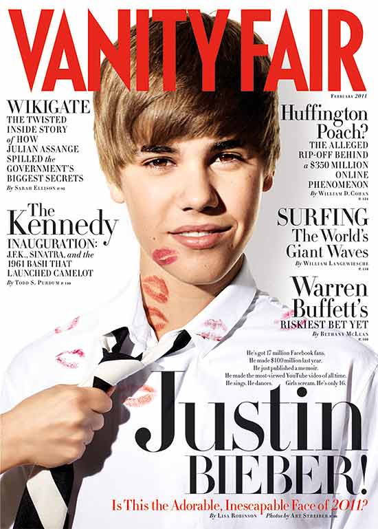 Justin Bieber na capa da revista "Vanity Fair" de janeiro