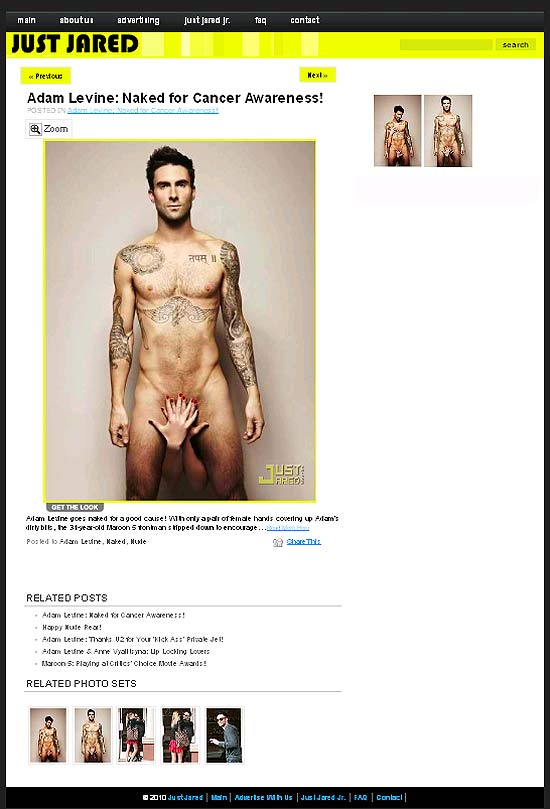 O vocalista do Maroon 5, Adam Levine, em foto de campanha de preveno ao cncer