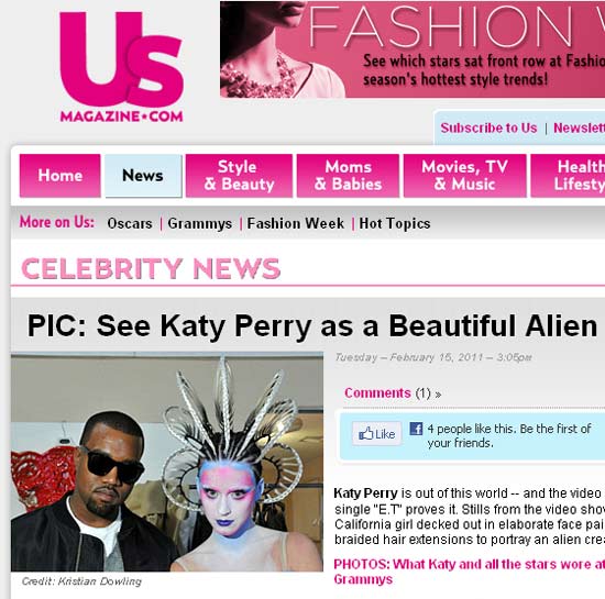Cantora Katy Perry aparece vestida de extraterrestre ao lado do rapper Kanye West em videoclipe