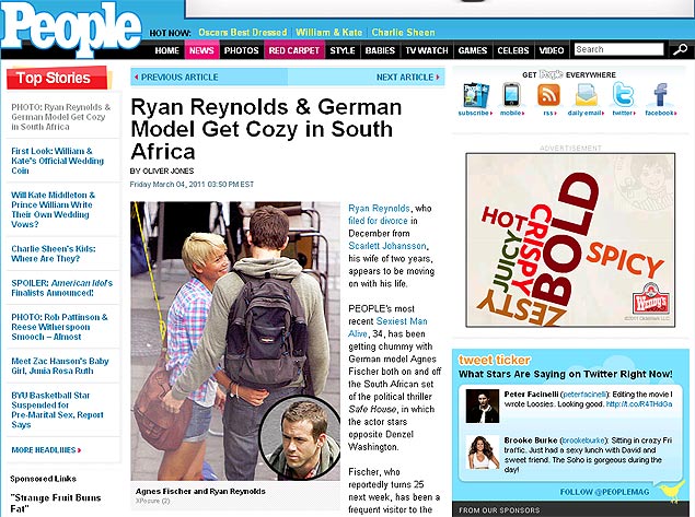 Ryan Reynolds e a modelo Agnes Fischer na frica do Sul
