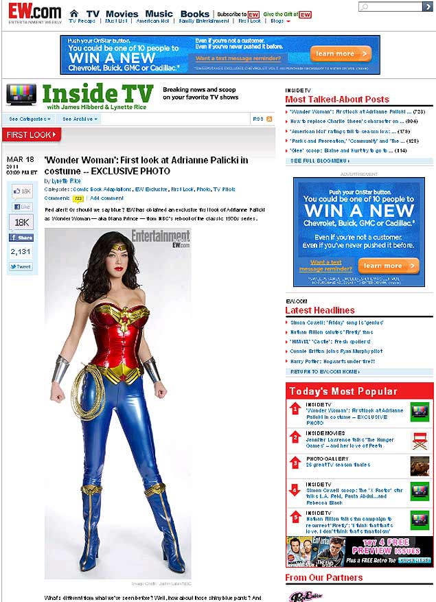 Foto publicada pelo site Entertainment Weekly mostra a atriz Adrianne Palicki vestida como a nova Mulher Maravilha