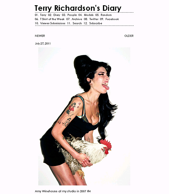 Amy Winehouse em foto tirada no estdio de Terry Richardson em Nova York, publicada no blog dele