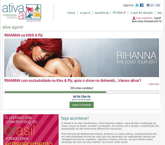 Reprodução do site Ativa Aí, que supostamente traria show de Rihanna ao clube Kiss and Fly