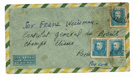 Envelope da carta de Lygia Clark para Franz Weissmann