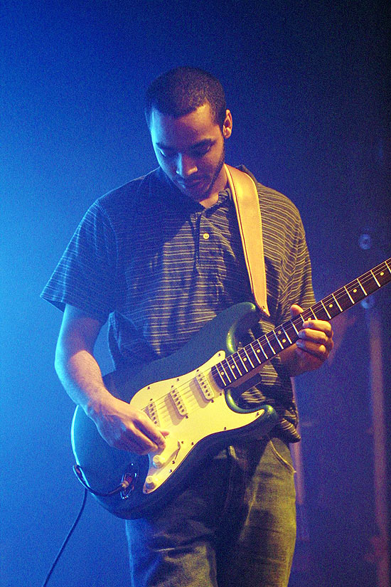 ORG XMIT: BOU71 (FILES) A file picture taken on April 12, 2002 shows French DJ Mehdi Faveris-Essadi, best known by his stage name as "DJ Mehdi", playing guitar at the Printemps de Bourges festival in the French city of Bourges. Born of Tunisian background in the northwestern Paris suburb of Gennevilliers, hip hop and electro artist DJ Mehdi, who had worked as a producer with such French hip hop artists as MC Solaar and Akhenaton, died aged 34, his promoting agency Phunkster announced to AFP on September 13, 2011. AFP PHOTO