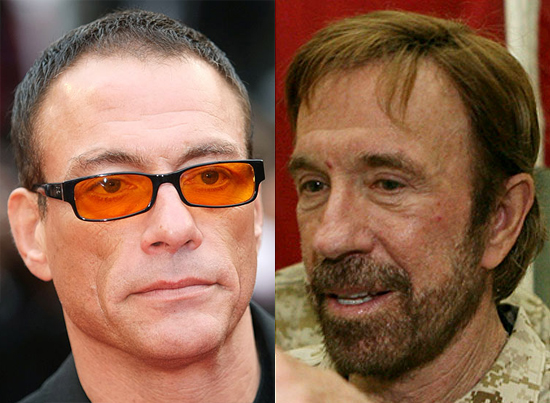 Os atores Jean-Claude Van Damme e Chuck Norris, que irão participar de "Os Mercenários"