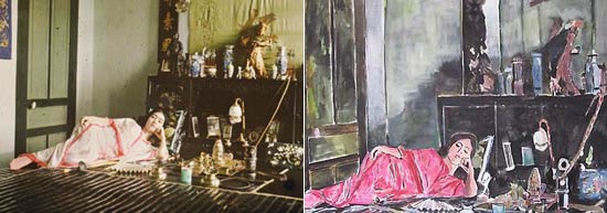 Parecidas?  direita, a foto "Vietnam", de Lon Busy;  esquerda, a pintura "Opium", de Bob Dylan 