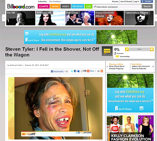 Site da revista "Billboard" publica foto de Steven Tyler após queda em hotel no Paraguai