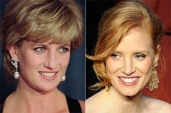 Princesa Diana (à esquerda) deve ser vivida no cinema pela a atriz Jessica Chastain