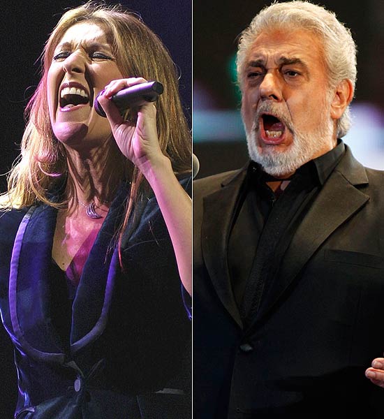 Celine Dion e Plácido Domingos, que vão regravar "My Heart Will Go On"
