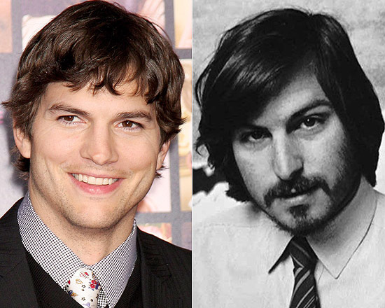 Ashton Kutcher (à esq.) interpretará Steve Jobs (à dir.) no cinema 