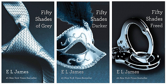 Capas dos livros da trilogia "Fifty Shades"