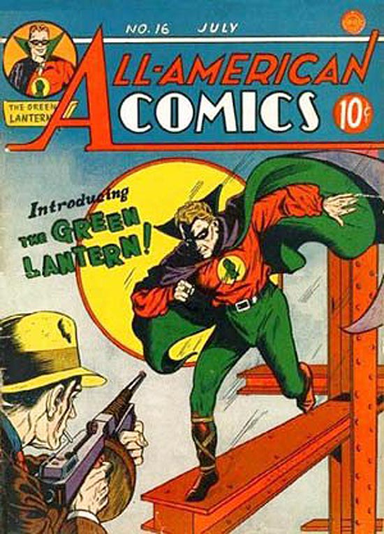 A primeira versão do super-herói Lanterna Verde surgiu no gibi "All-American Comics" nº 16, em 1940