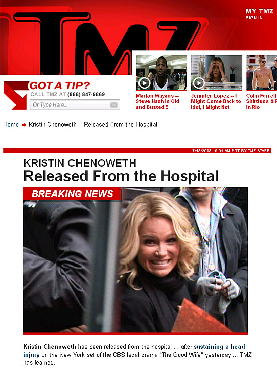 Aps acidente, atriz Kristin Chenoweth deixa hospital 