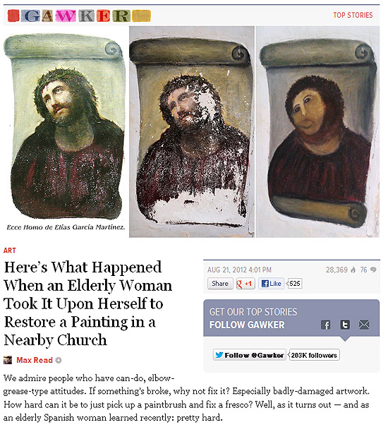 Pintura restaurada por idosa na Espanha