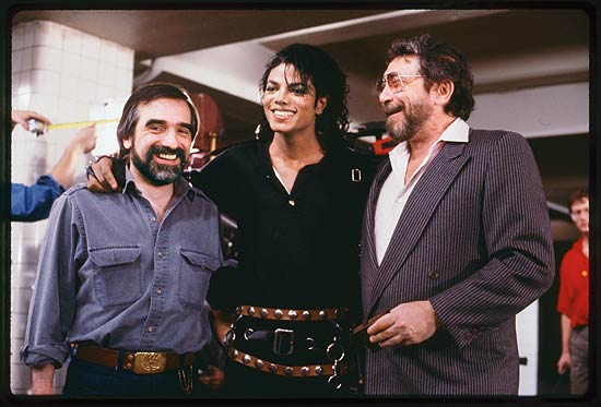 Martin Scorsese ( esq.), Michael Jackson e Walter Yetnikoff, da CBS Records, nas gravaes do lbum