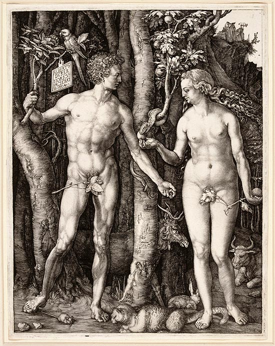 "Adão e Eva", gravura do alemão Albrecht Dürer, que está em exposição no Masp