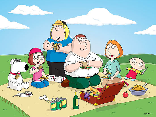 Os seis protagonistas da série animada "Family Guy", que deve ser transformada em filme