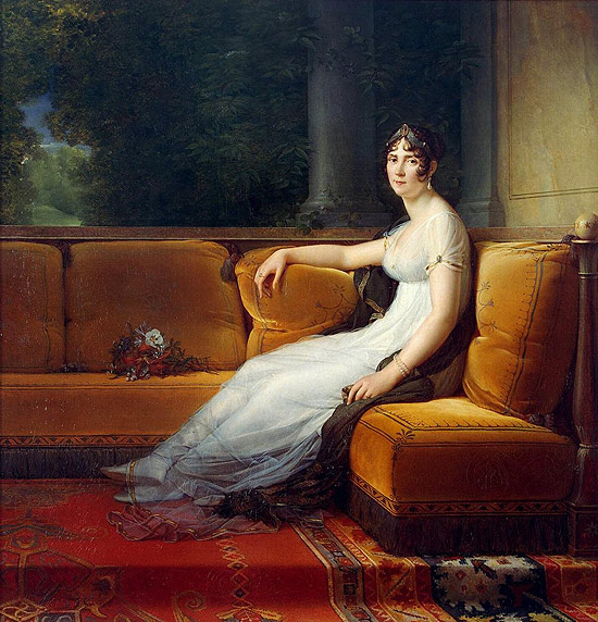 Tela do pintor Franois Gerard retratando senhora da alta sociedade francesa em seu sof