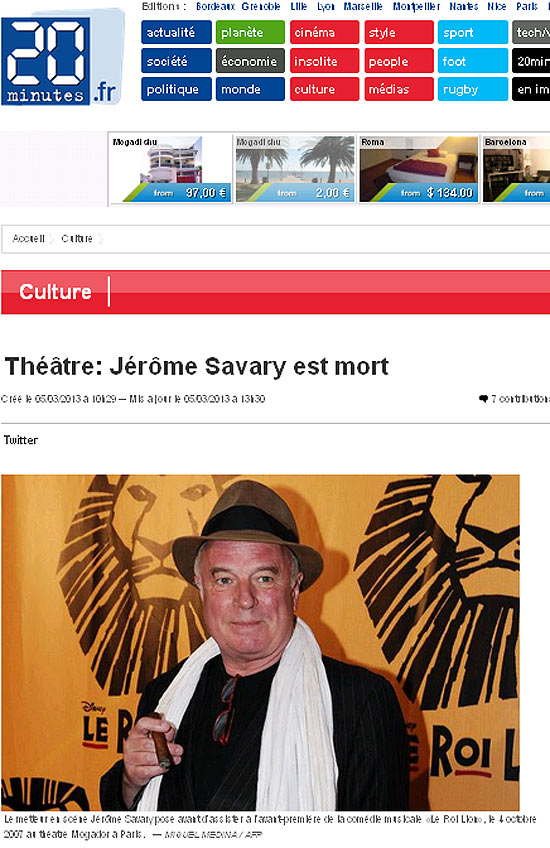 Morre o diretor de teatro francs Jrme Savary