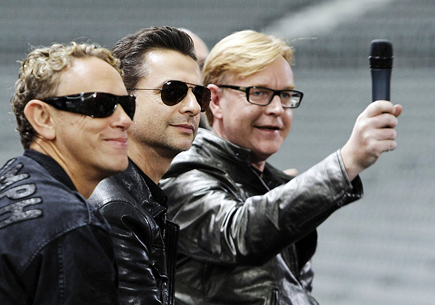 Da esq. para a dir., Martin Gore, David Gahan e Andrew Fletcher, do Depeche Mode