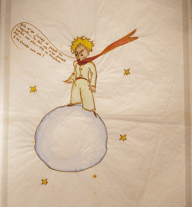 Um dos desenhos originais de "O Pequeno Príncipe", em exposição em Paris que comemora os 70 anos do livro