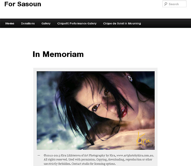 Pgina do site criado em homenagem  acrobata Sarah Guillot-Guynard 