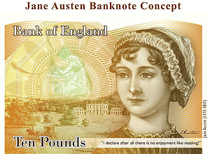 A nova nota de 10 libras, com o rosto da escritora Jane Austen (1775-1817)