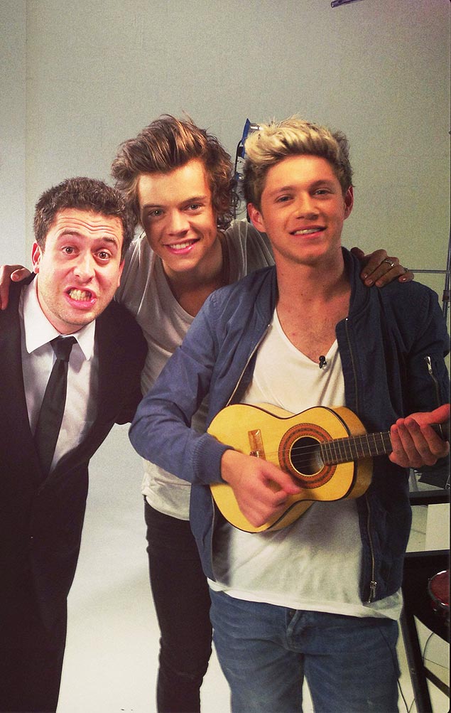 Maurício Meirelles, do 'CQC', com Harry Styles e Niall Horan