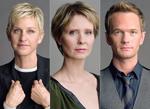 Da esq. para dir., Ellen DeGeneres, Cynthia Nixon e Neil Patrick Harris em 'The Out List