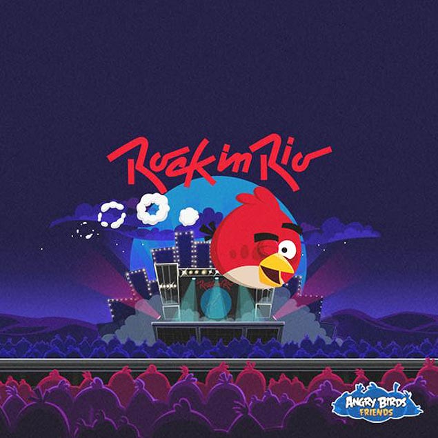 Imagem promocional da verso do jogo 'Angry Birds' com o Rock in Rio como tema
