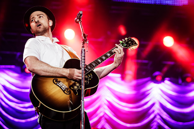 O cantor pop Justin Timberlake durante show no Rock in Rio, em setembro