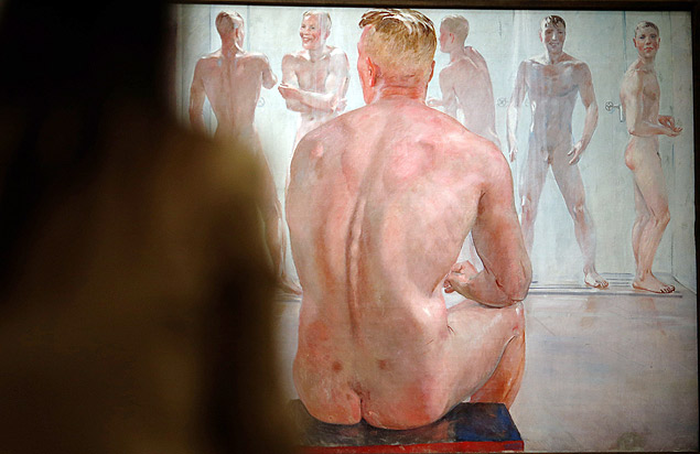 Pintura do russo Alexendre Alexandrovitch Deineka na exposio 'Masculin/Masculin', no Museu D'Orsay, em Paris