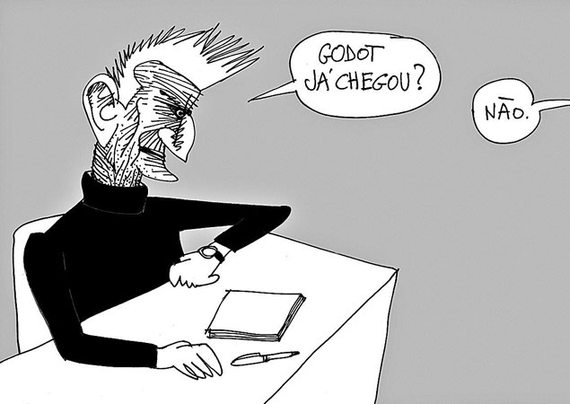 Caricatura do autor irlandês Samuel Beckett que faz parte da coletânea "Noites de Autógrafos"