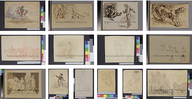 Imagens divulgadas pelas autoridades alemãs; entre elas, há obras de Delacroix, Antoine Watteu, Pissaro, Paul Gauguin e Cezanne