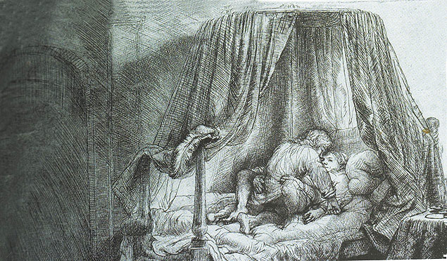A Cama' (1646), de Rembrandt, uma das ilustrações que estão em 'As Origens do Sexo