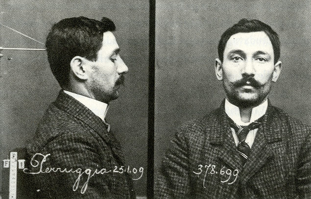 O ladro da 'Mona Lisa', Vincenzo Peruggia, como aparece em sua ficha policial