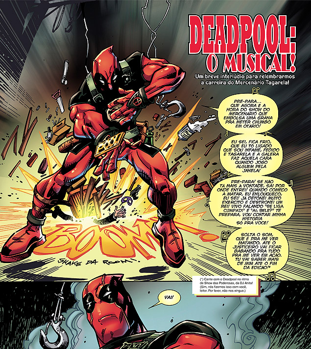 Reproduo da pgina de 'Deadpool: O Musical!' em que o mutante canta Anitta