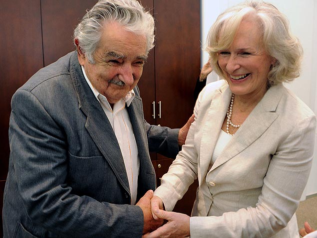 A atriz Glenn Close e o presidente uruguaio Jos Mujica