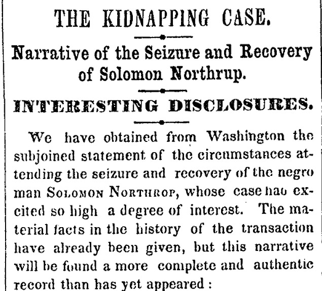 Reproduo de artigo do 'New York Times' de 1853, com o nome de Solomon Northup grafado incorretamente