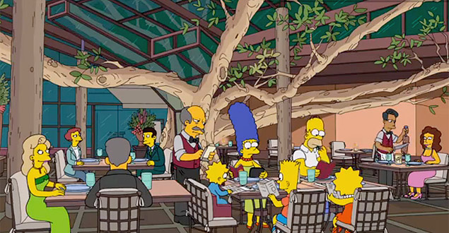 Simpsons almoam no restaurante A Figueira Rubaiyat, em So Paulo