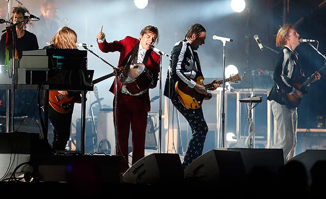 A banda Arcade Fire no show em Santiago, no Chile, no domingo 