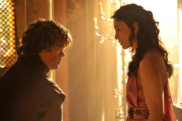 Tyrion Lannister (Peter Dinklage) e sua amante, a ex-prostituta Shae (Sibel Kekilli), em cena da quarta temporada da srie 'Game of Thrones', da HBO